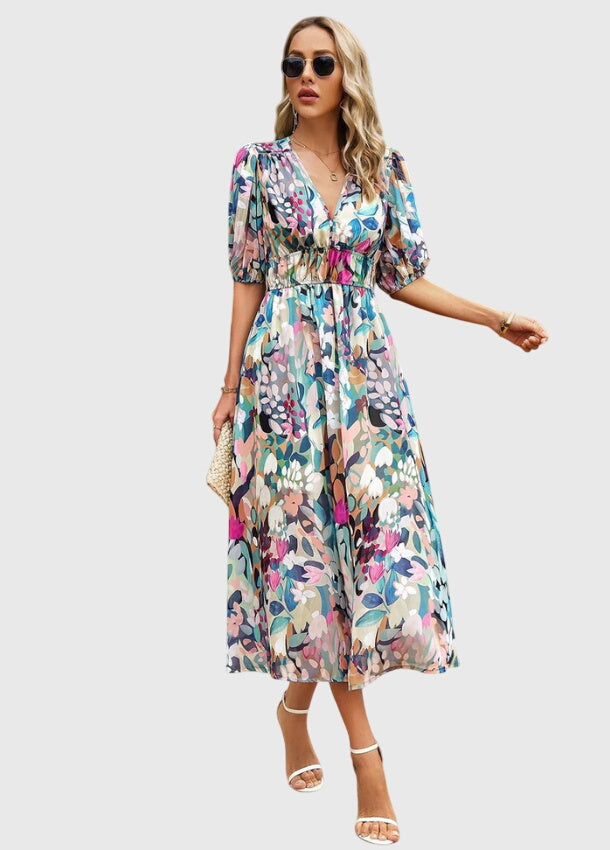 Olga | Flattering Midi Floral Dress