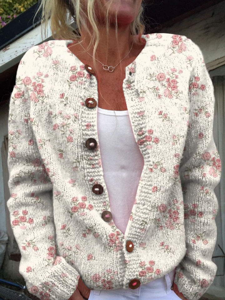 Lynn | Cardigan with Pink Rose Blossom