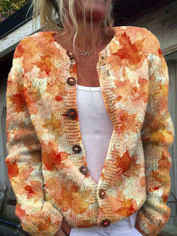 Nadia | Cardigan with Autumn Maple Leaf
