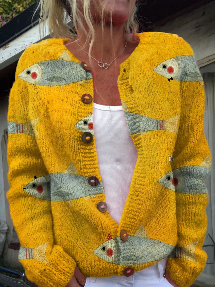 Astrid | Vintage cardigan with sardine print