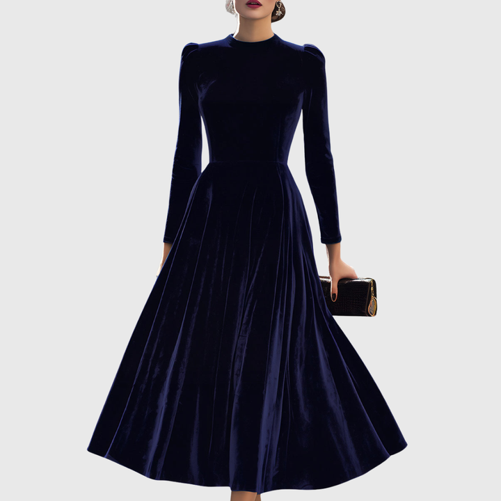 Elissa | Midi Dress with Long Sleeves Dark Blue