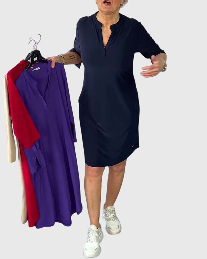 Caroline | Solid V-Neck Dress