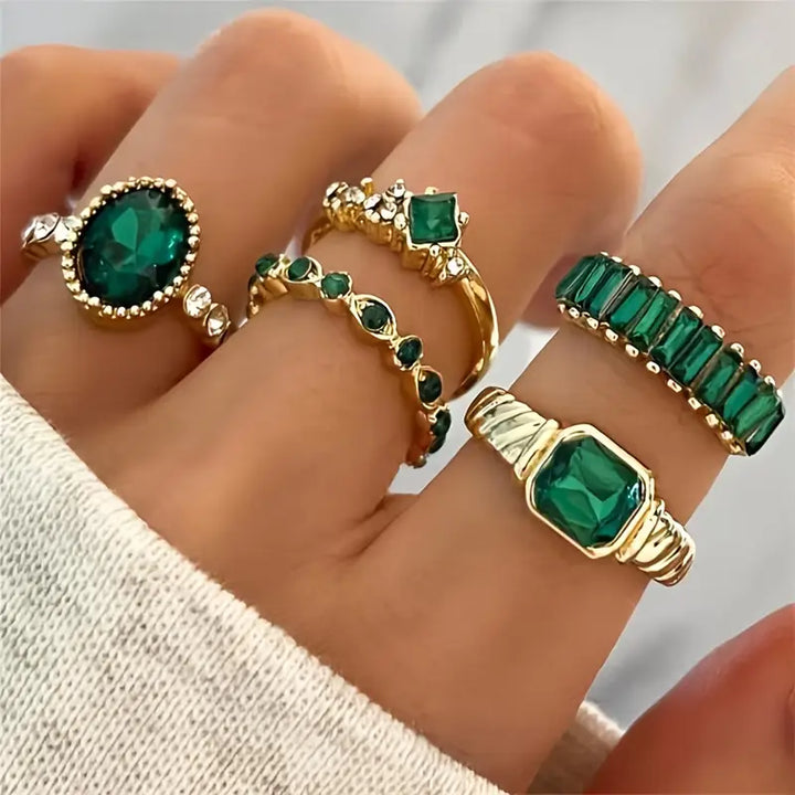 Exquisite Green Ring Set Zarina | Gold