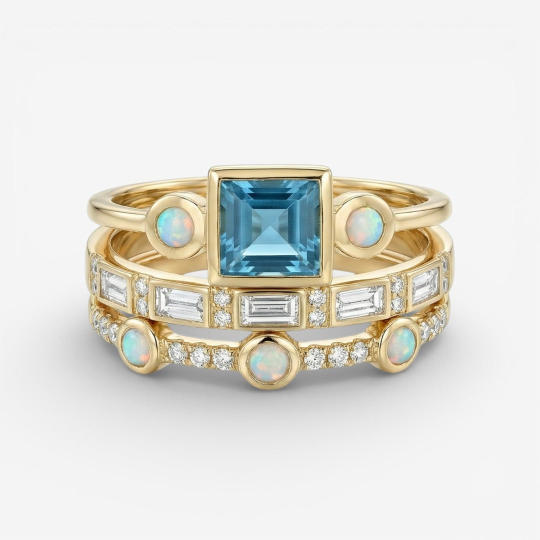 Ocean - Set of Vintage Blue Crystal Rings