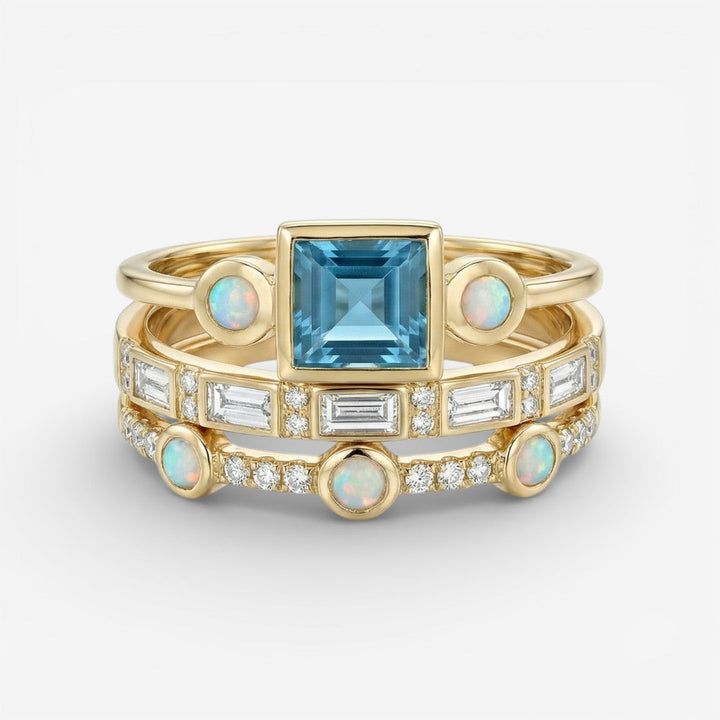 Ocean - Set of Vintage Blue Crystal Rings