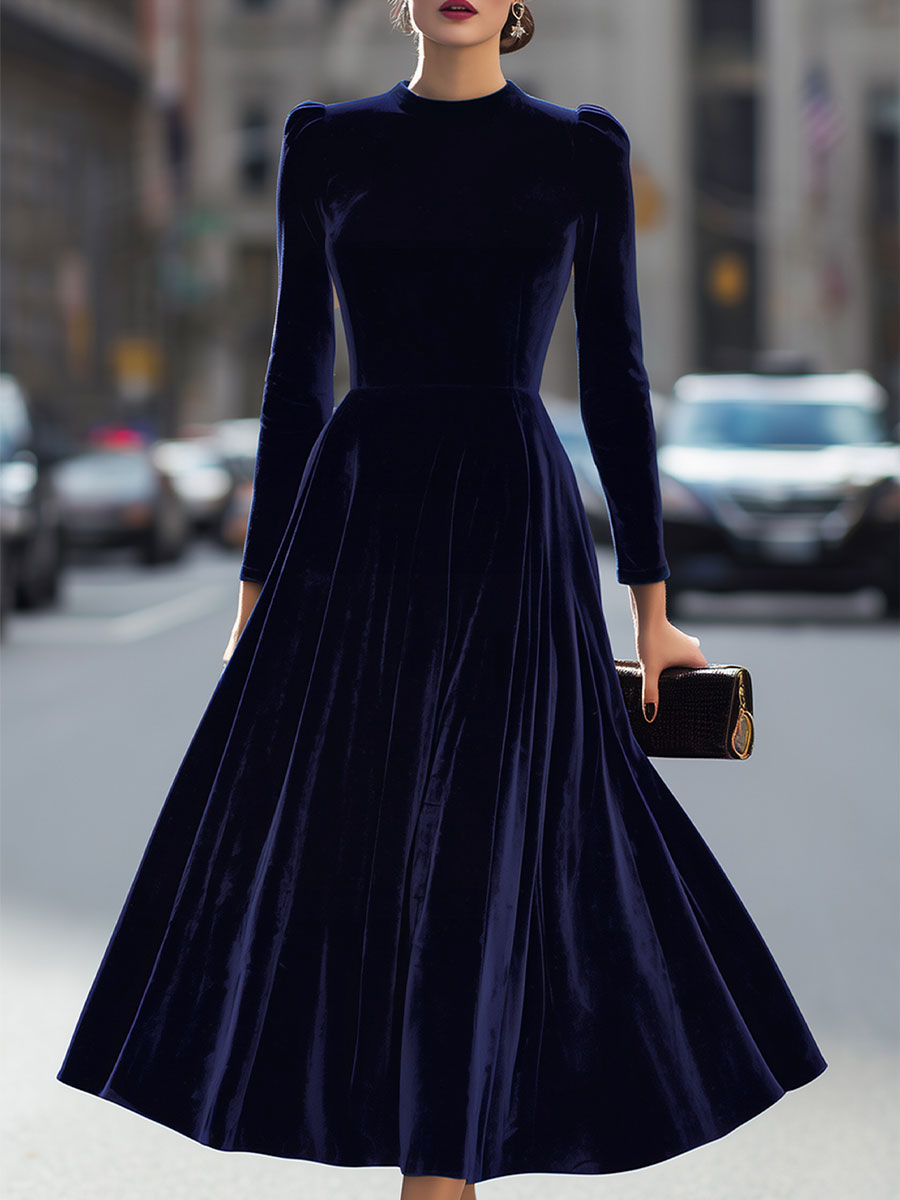 Elissa | Midi Dress with Long Sleeves Dark Blue