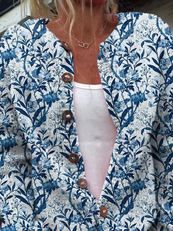 Elise | Elegant cardigan with blue and white flowers