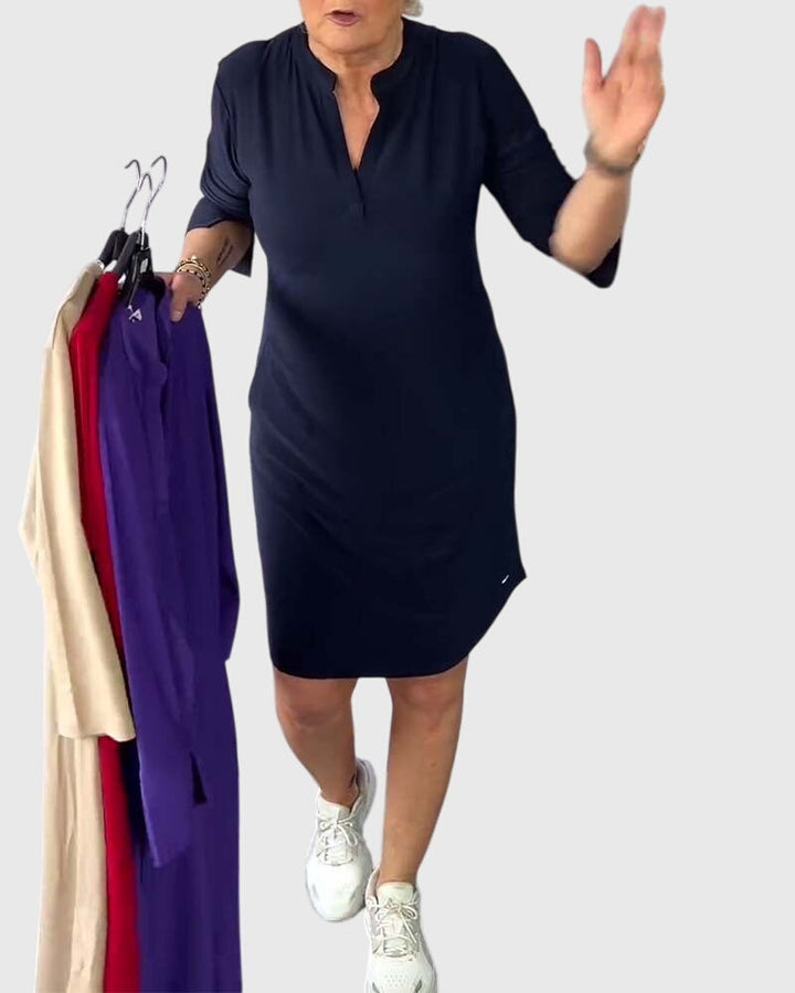 Caroline | Solid V-Neck Dress