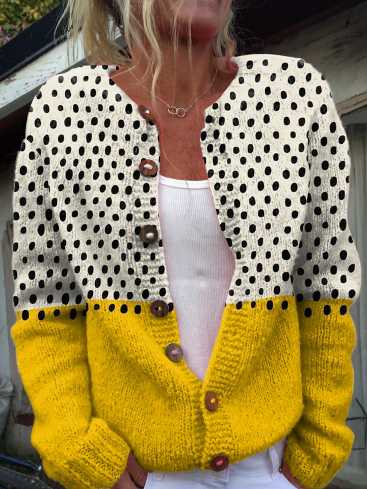 Suze | Yellow cardigan with geometric dots