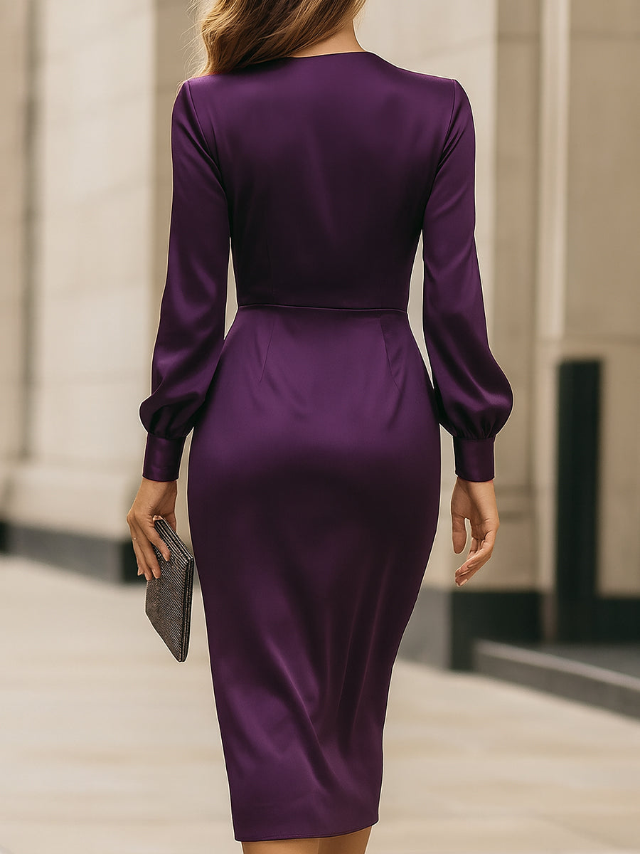 Tineke | Midi Dress Draped in Deep Purple Satin