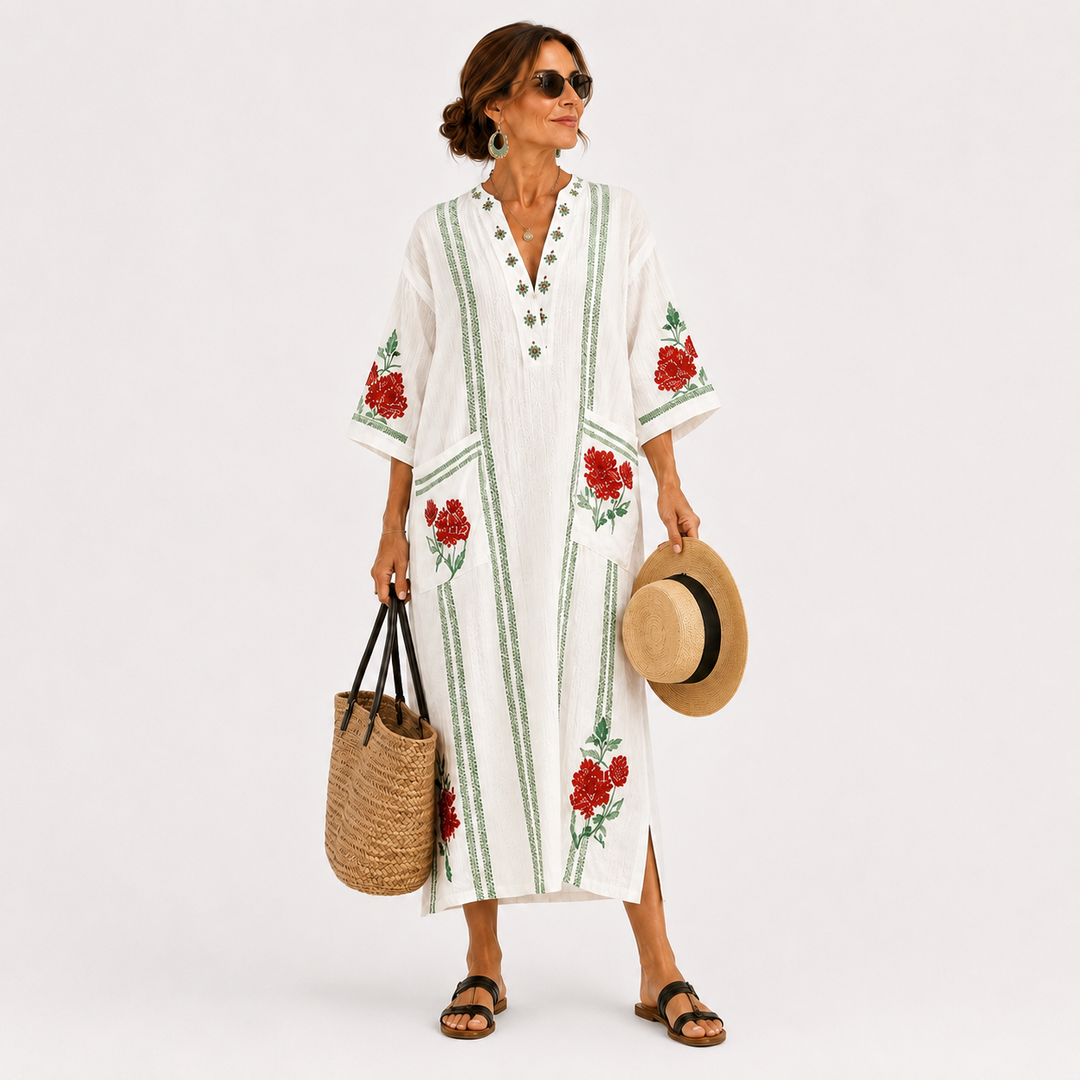 Elena Caftan White Roses