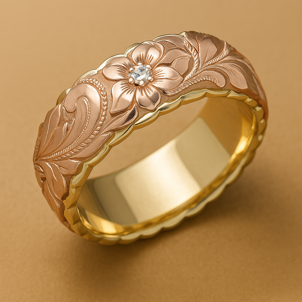 Golden Ring with Vintage Pink Flower