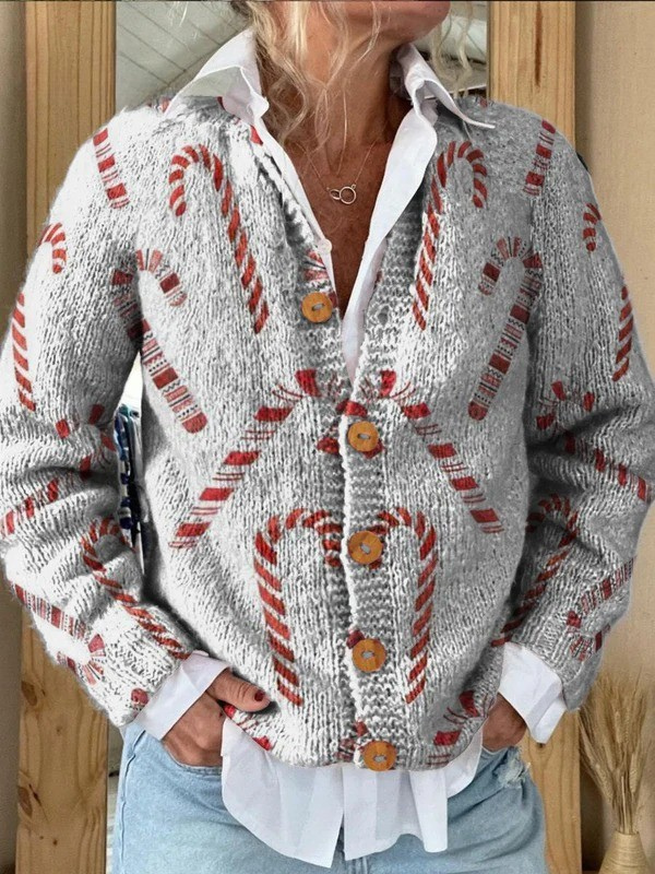 Zoë | Festive cardigan with candy cane pattern