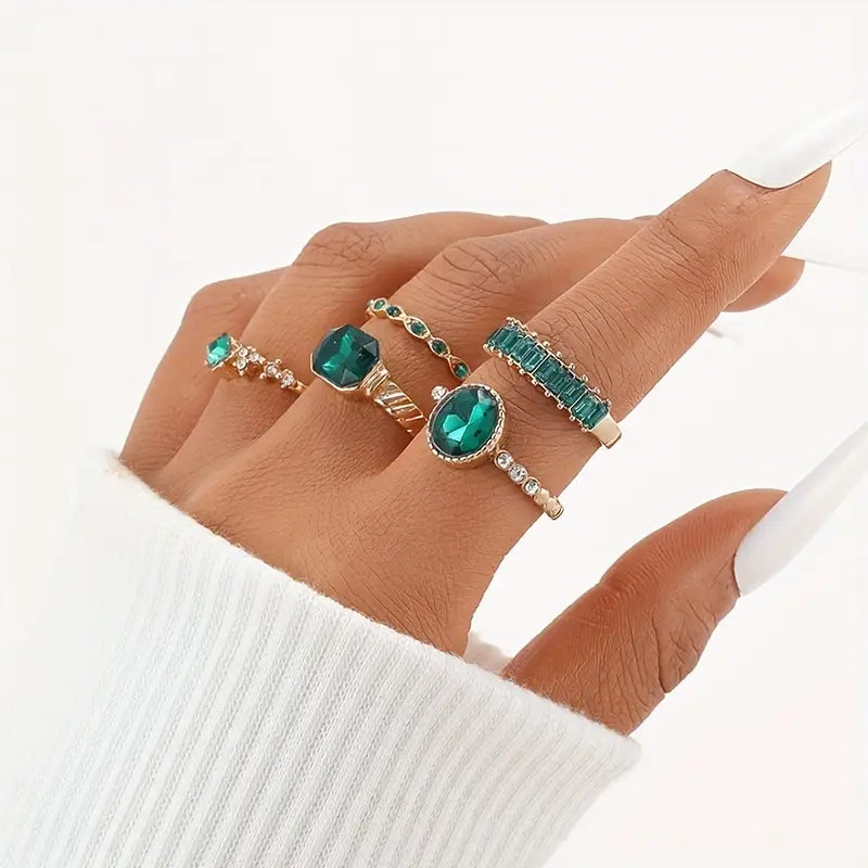 Exquisite Green Ring Set Zarina | Gold