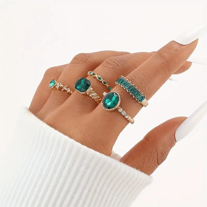 Exquisite Green Ring Set Zarina | Gold
