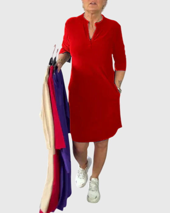 Caroline | Solid V-Neck Dress