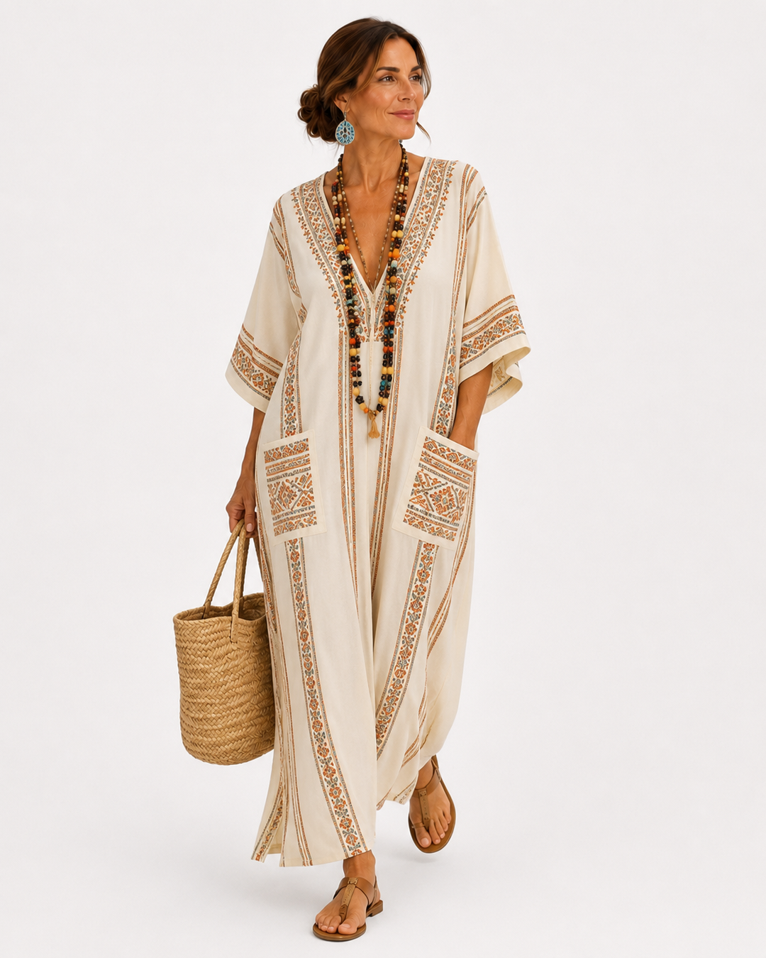Dahlia Beige Ethnic Caftan