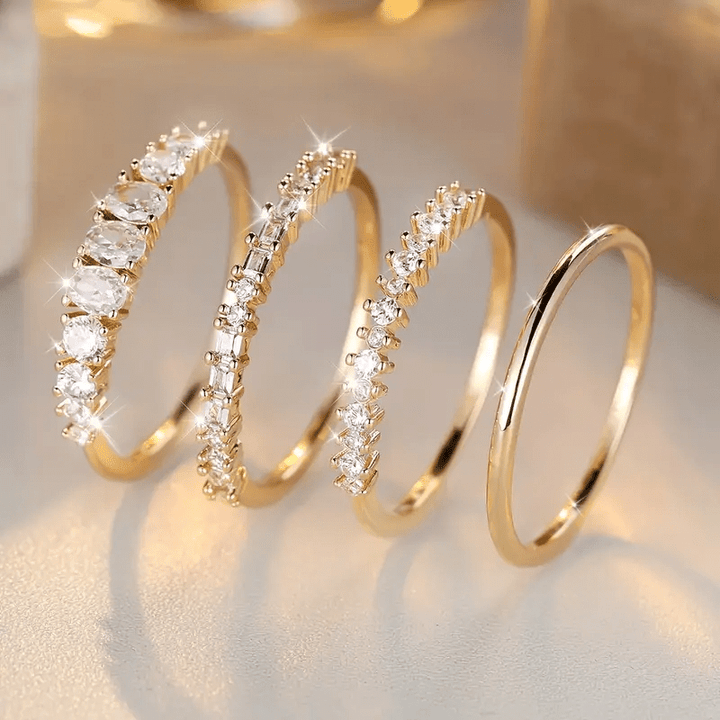 Stackable Rings of 14k Gold with Zirconia