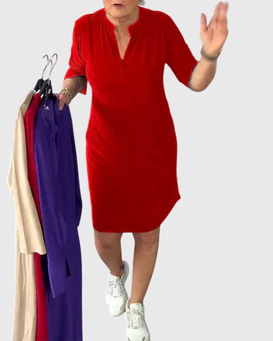 Caroline | Solid V-Neck Dress