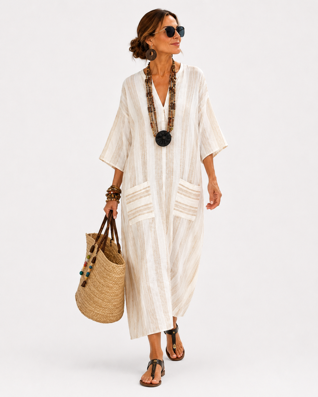 Caftan Aisha White Stripes