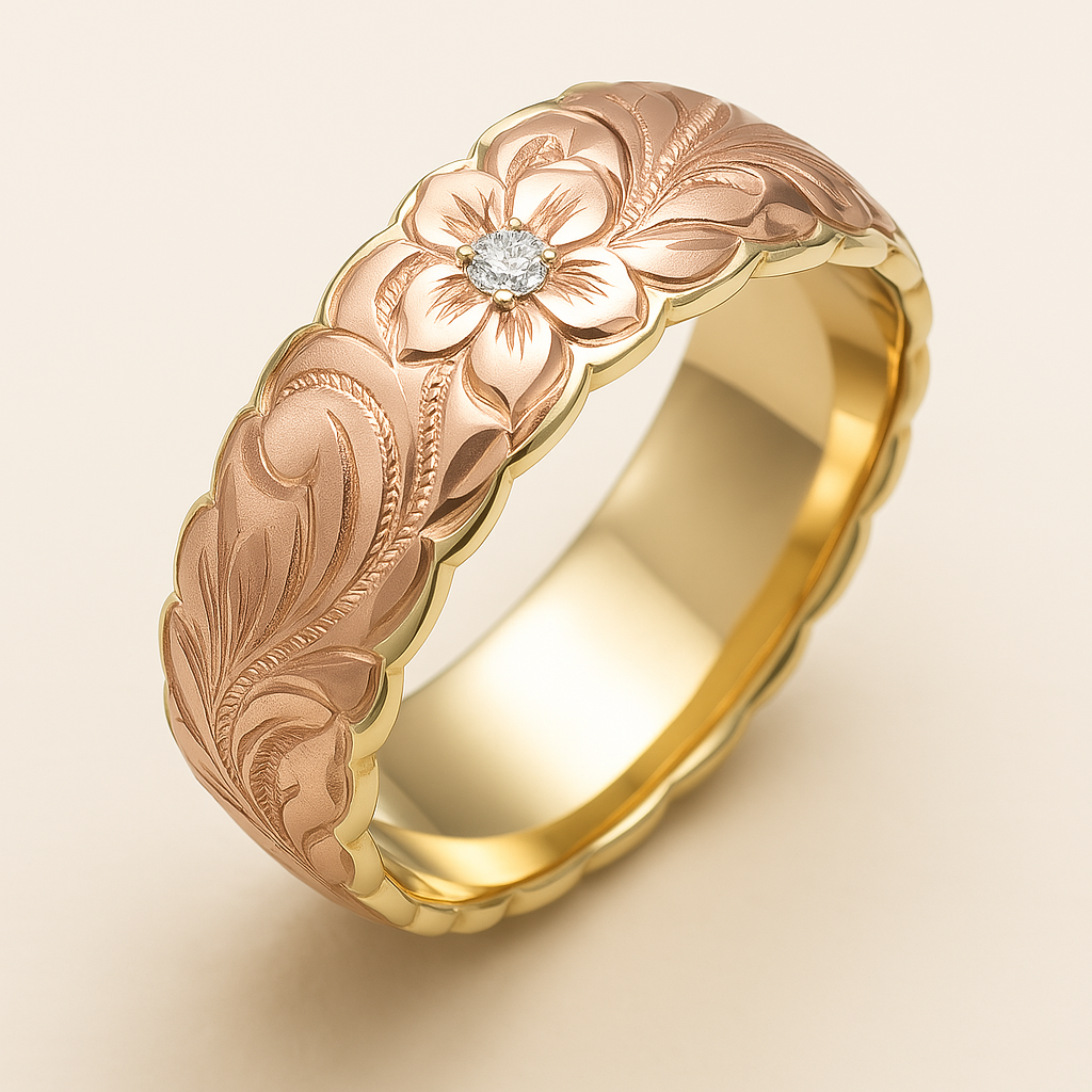 Golden Ring with Vintage Pink Flower