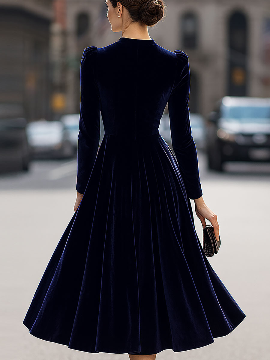 Elissa | Midi Dress with Long Sleeves Dark Blue