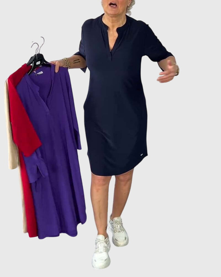 Caroline | Solid V-Neck Dress