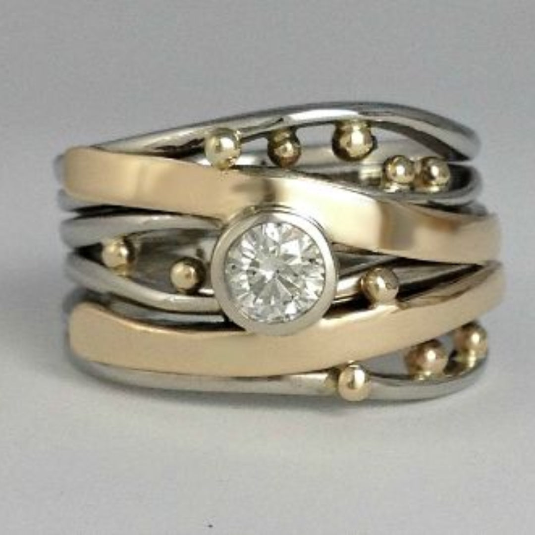 Royal - Vintage Gold Ring Set with Zirconia