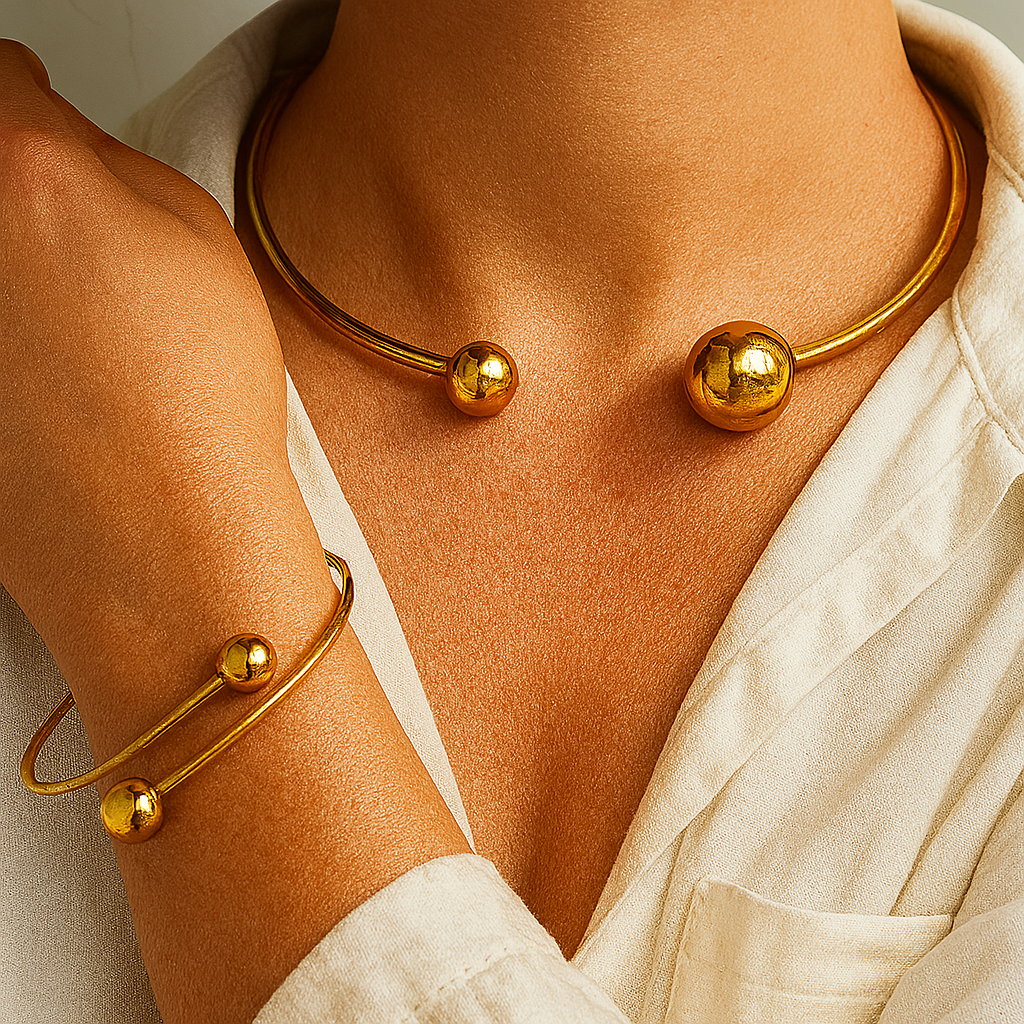 Minimalist Shiny Necklace and Bracelet Set
