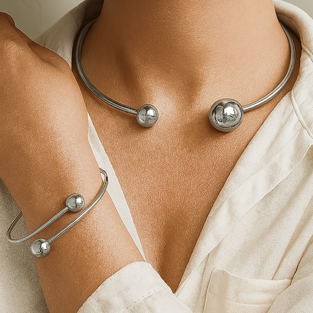 Minimalist Shiny Necklace and Bracelet Set