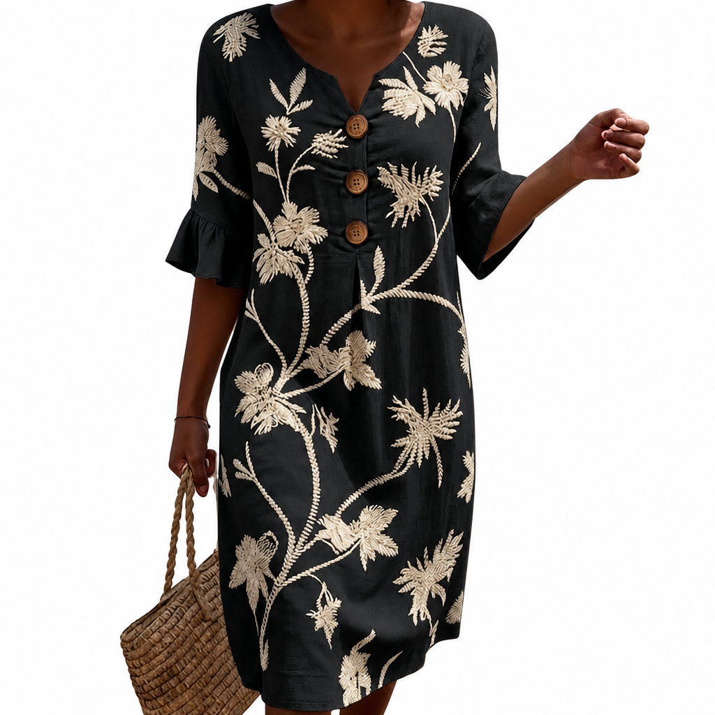 Bérénice - Casual women's dress with floral pattern.