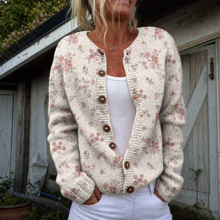 Lynn | Cardigan with Pink Rose Blossom