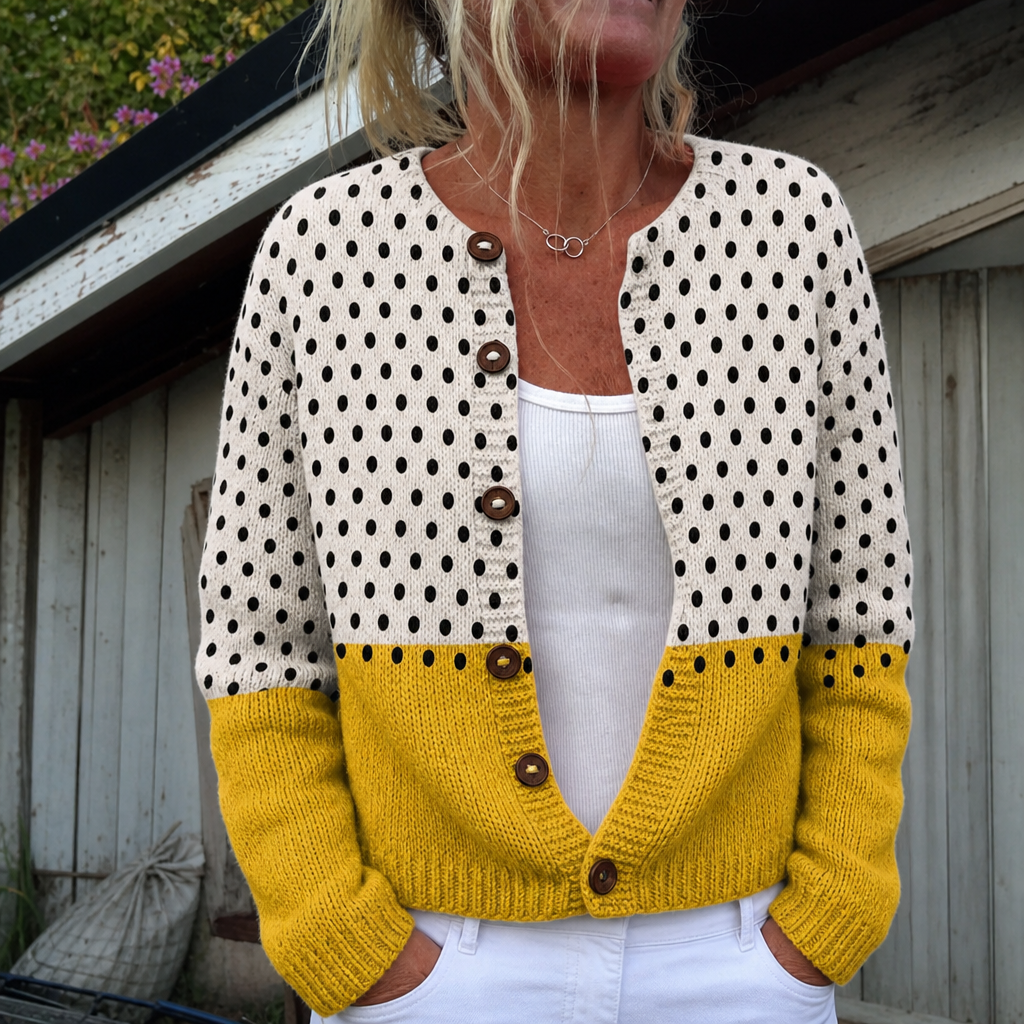 Suze | Yellow cardigan with geometric dots