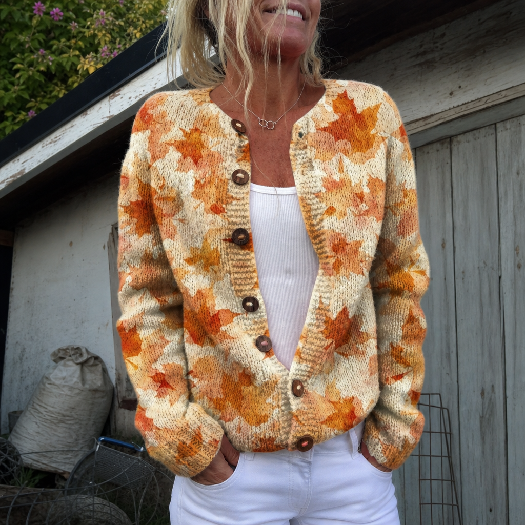 Nadia | Cardigan with Autumn Maple Leaf