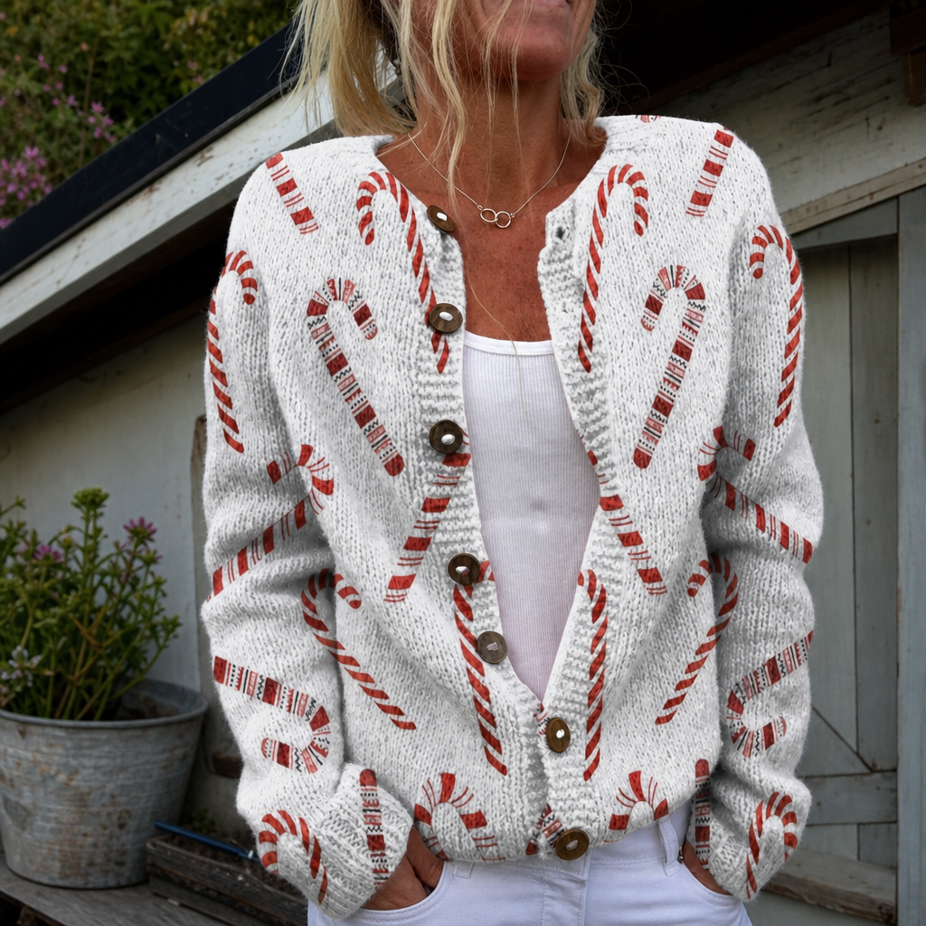 Zoë | Festive cardigan with candy cane pattern