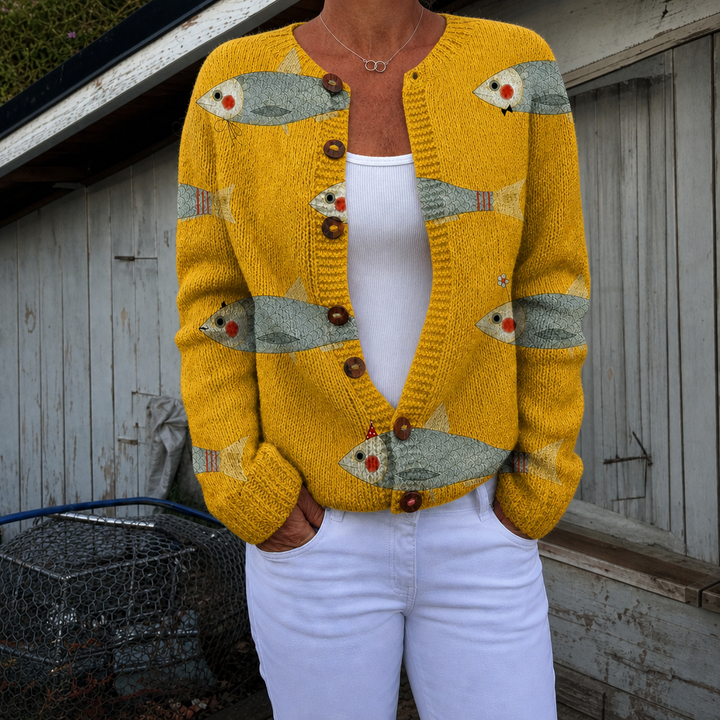 Astrid | Vintage cardigan with sardine print