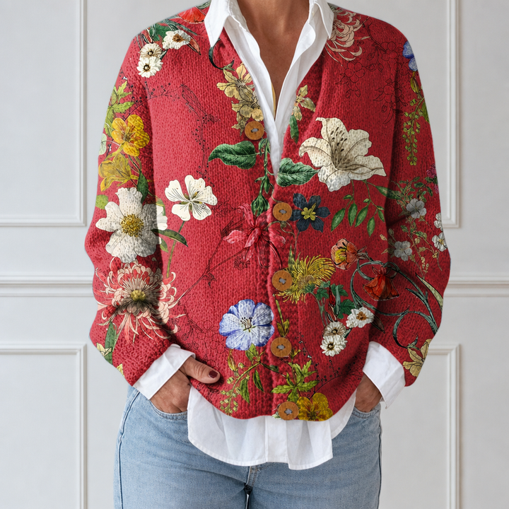 Eva | Cardigan with Vintage Floral Print and Buttons