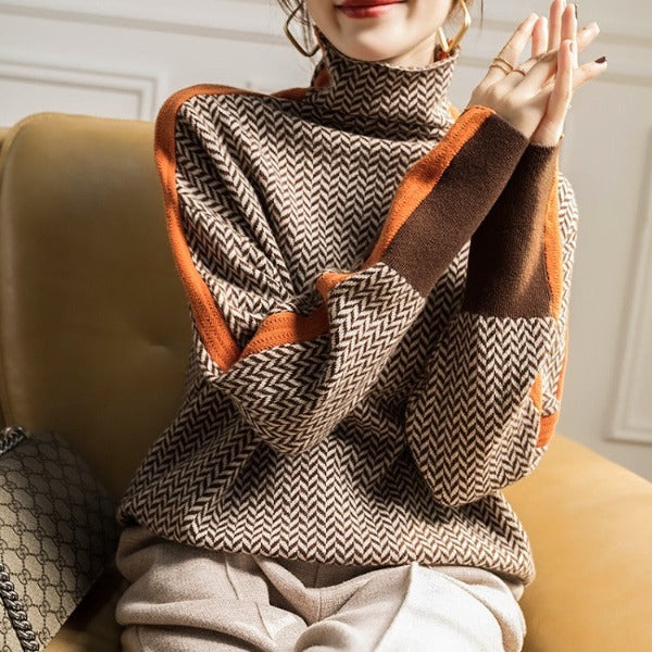Famke | Luxe Turtleneck in Chevron