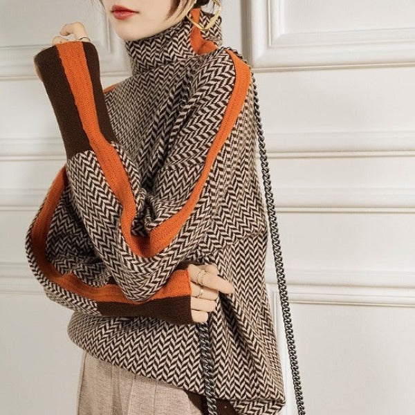 Famke | Luxe Turtleneck in Chevron