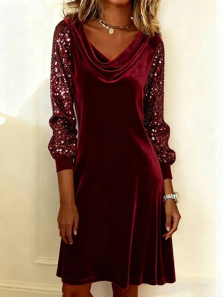 Sophie | Shiny Velvet Sleeve Dress