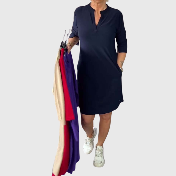 Caroline | Solid V-Neck Dress