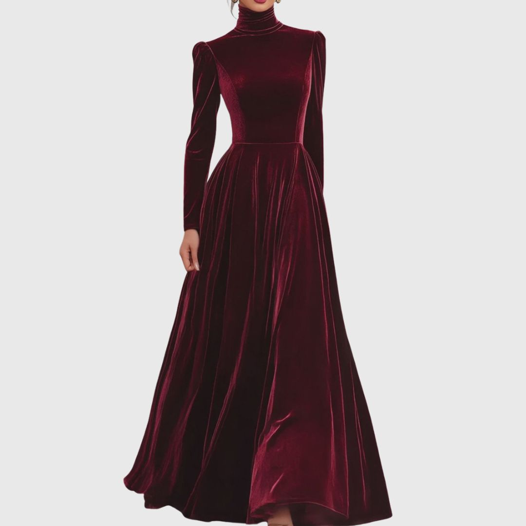 Famke | Velvet Maxi Dress with High Neck