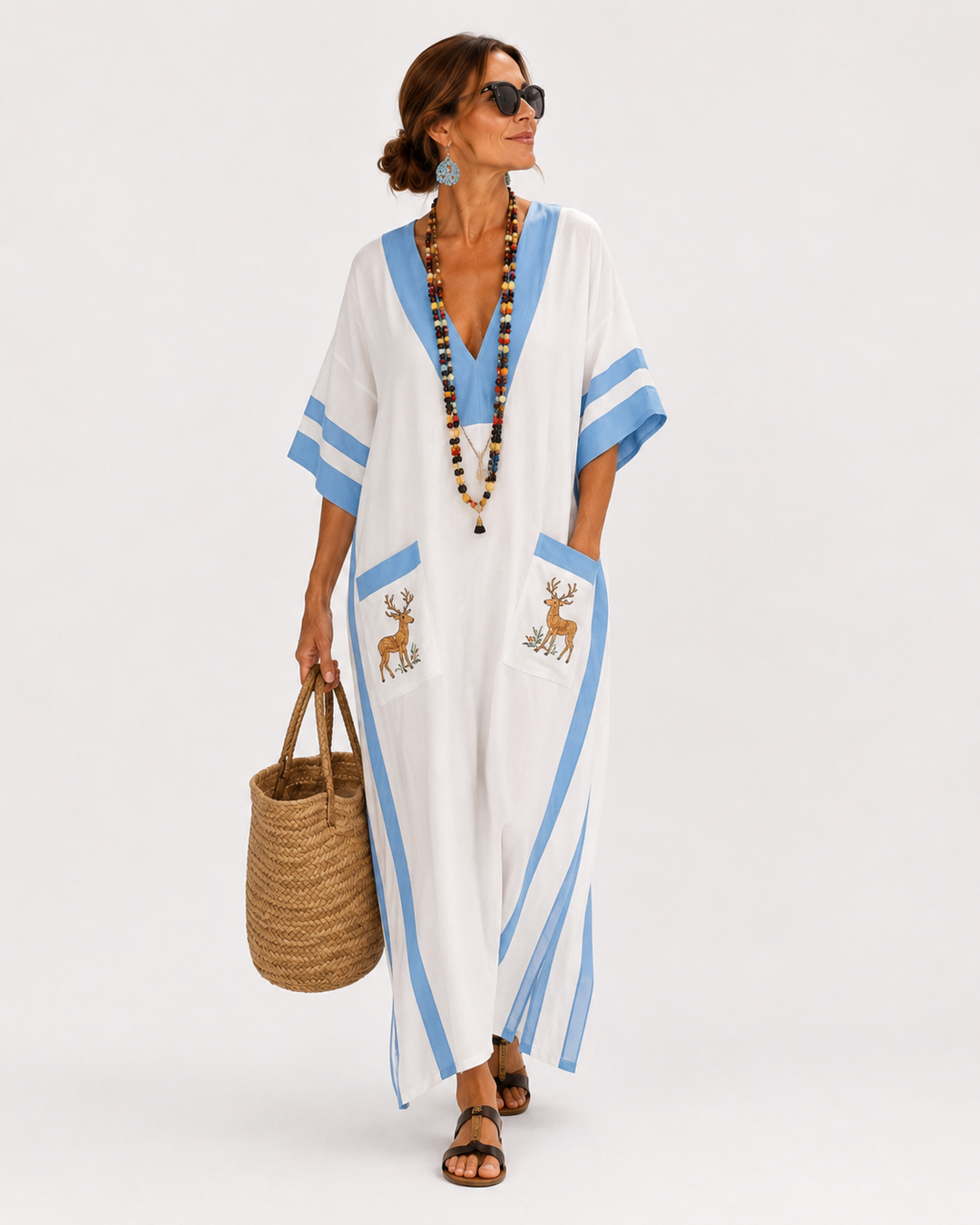 Caftan Alba White with Blue Stripes