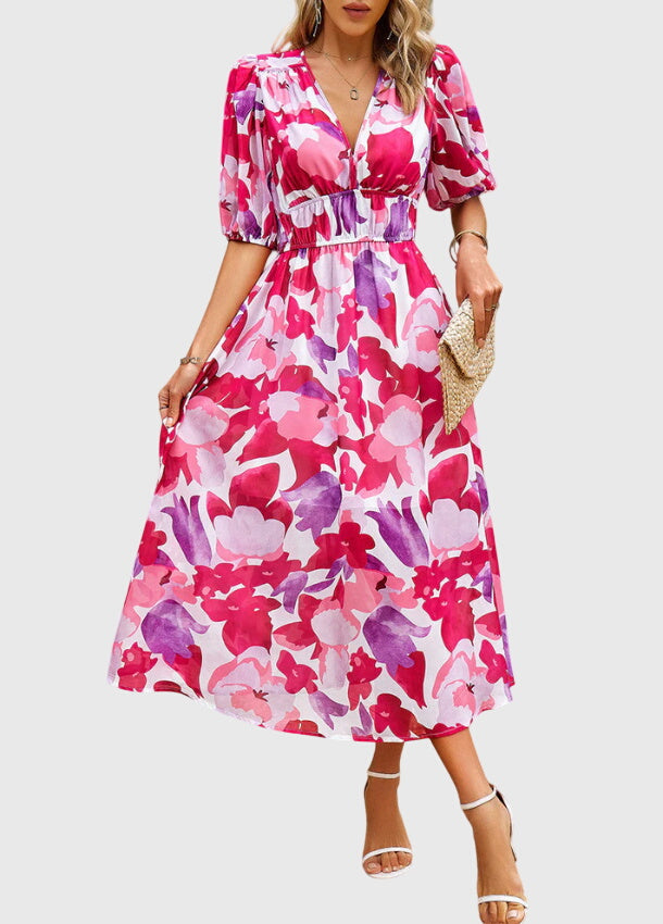 Olga | Flattering Midi Floral Dress