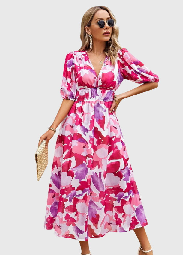 Olga | Flattering Midi Floral Dress