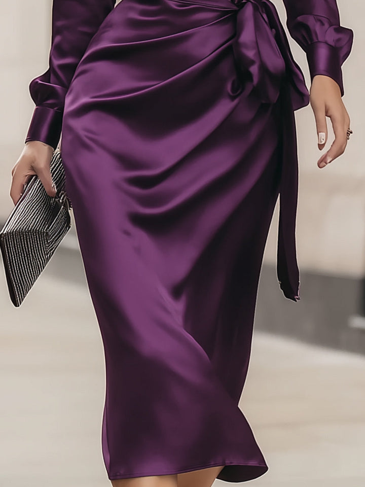 Tineke | Midi Dress Draped in Deep Purple Satin