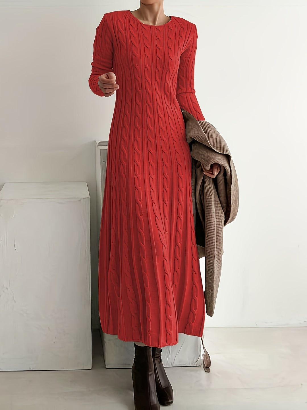 Sarah | Comfortable Maxi Dress in Cable Knit