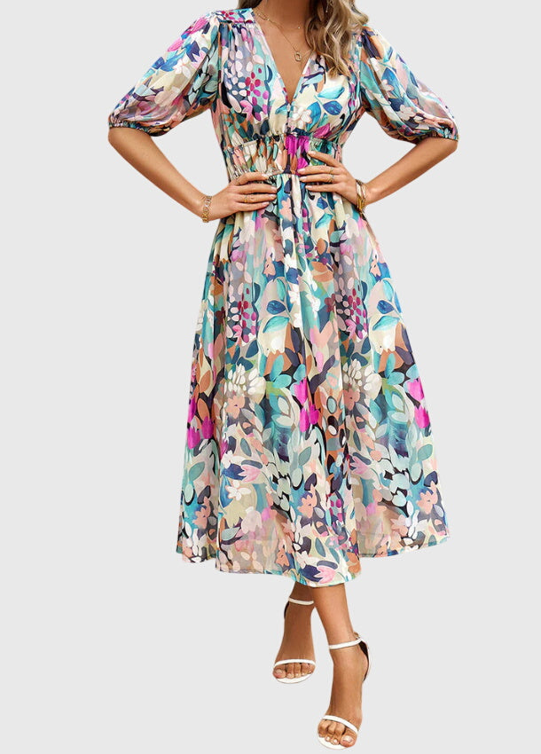 Olga | Flattering Midi Floral Dress