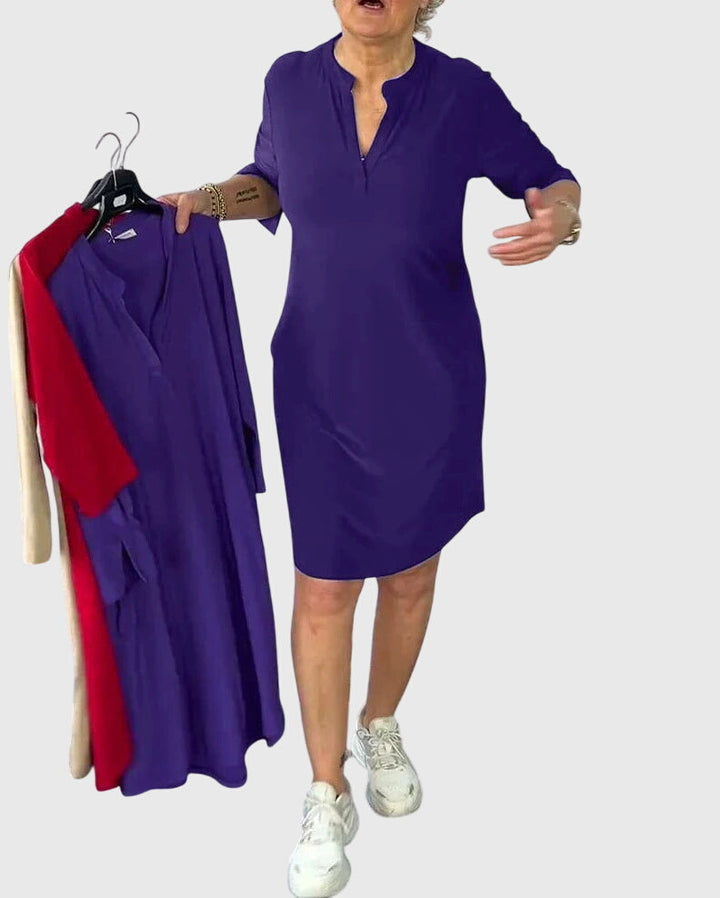 Caroline | Solid V-Neck Dress