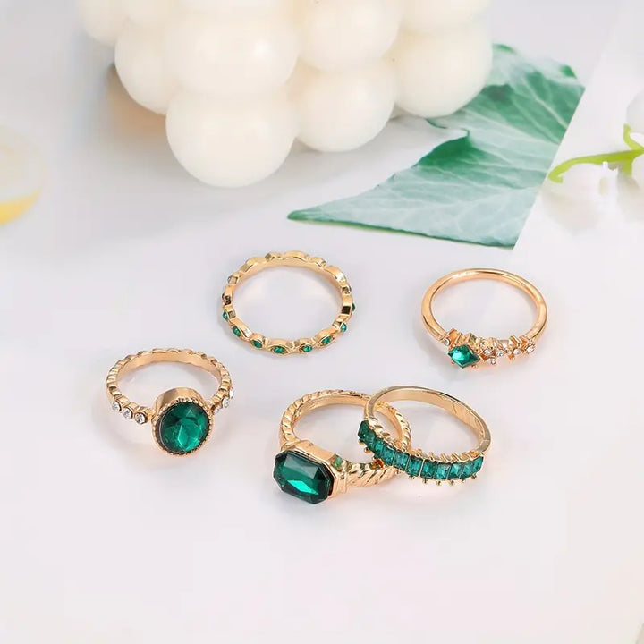 Exquisite Green Ring Set Zarina | Gold